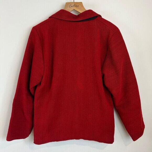 Vintage 70s Handmade Argyle Print Red Wood Button Owls Jacket Coat Size Small - Picture 14 of 16